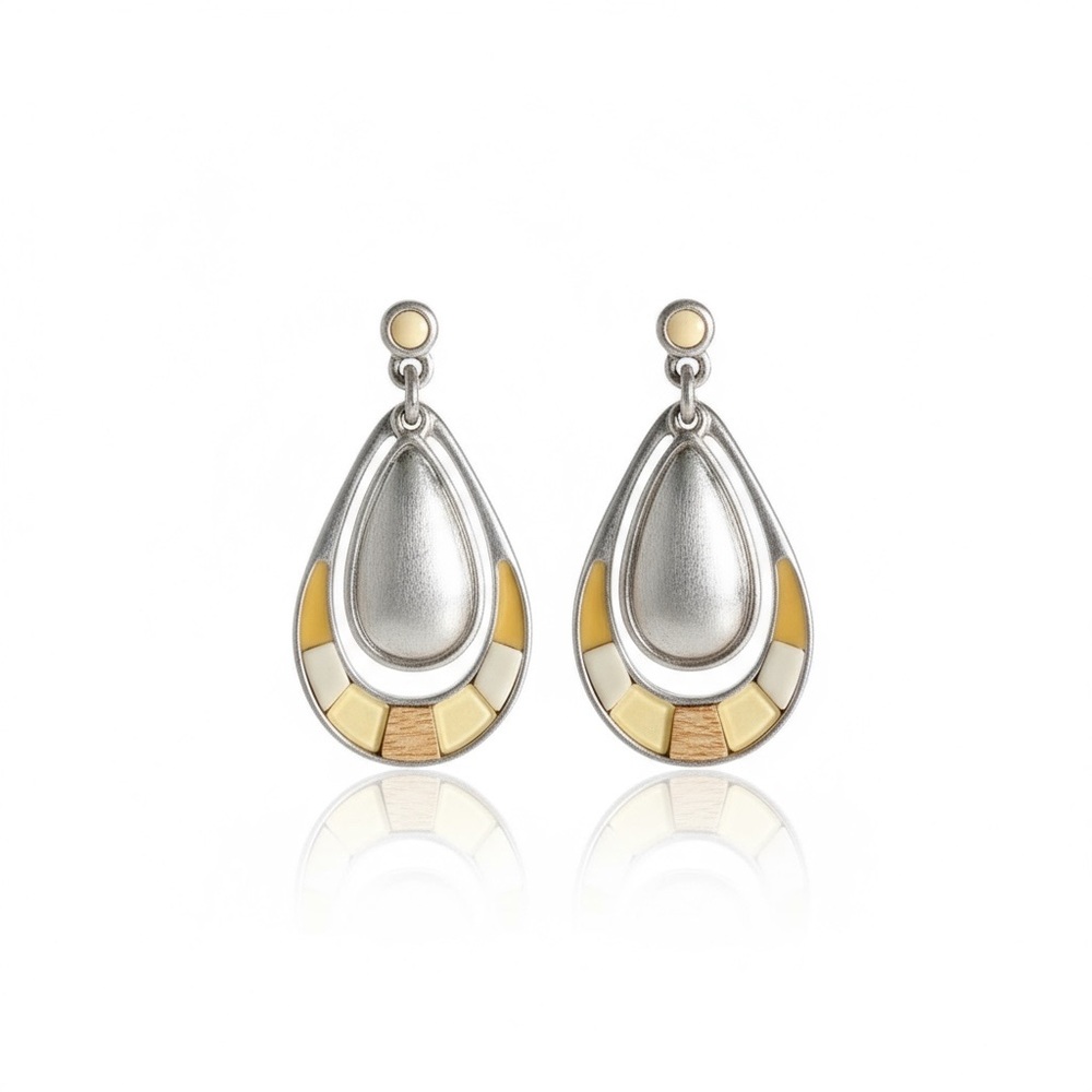 new Liz Claiborne ꧁ Mosaic Briolette Drop Earrings ꧂ Silver Tone ꧂ Yellows - Picture 1 of 14